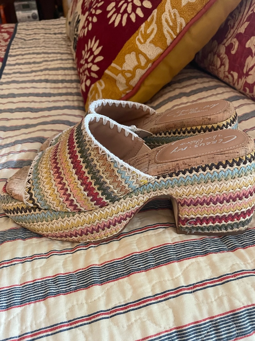 Sam Edelman Multicolor Braided Platform Sandals - Pink, Yellow, Green, Blue